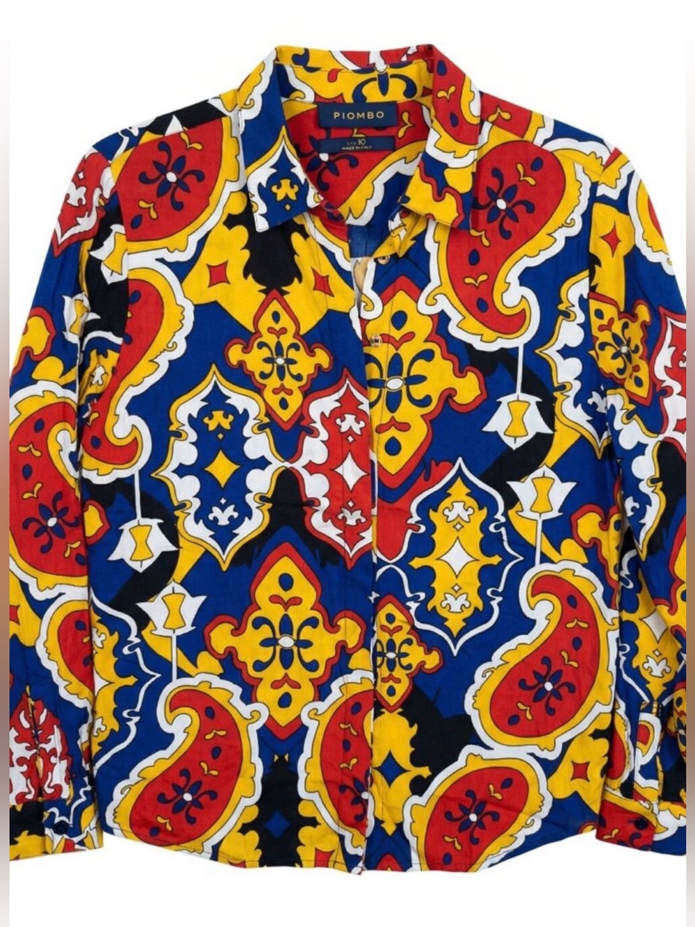 Massimo Piombo Paisley Medallion Print Button Down Blouse Navy | Size 42 / US 6